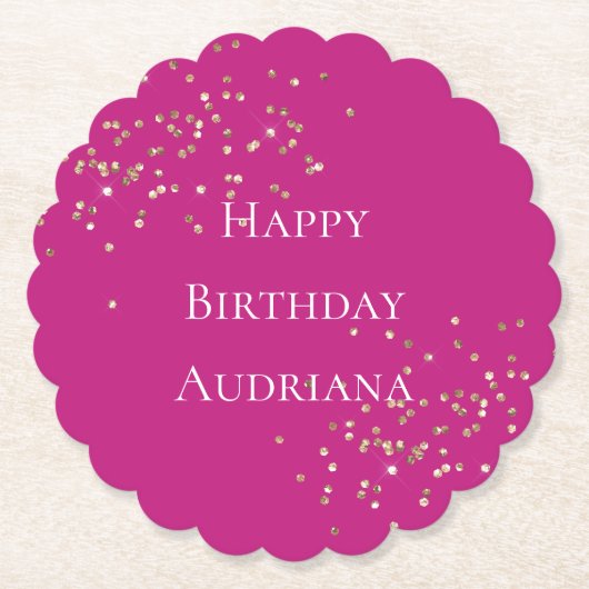 ピンク金ゴールドスパークル紙吹雪誕生日 ペーパーコースター (正面)