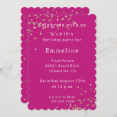 ピンク金ゴールドスパークル紙吹雪誕生日 招待状 (正面/裏面)