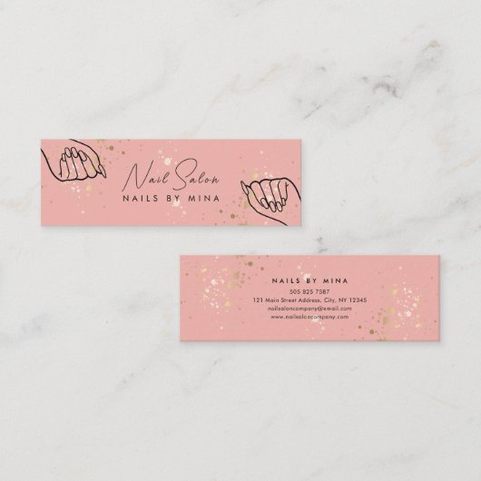 ピンク金ゴールドスペックスハンドネイルサロン スキニー名刺 (正面/裏面)