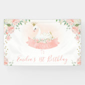 ピンク金ゴールドスワンプリンセスウェルカム誕生日バナー 横断幕 (横)