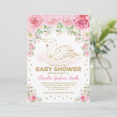 ピンク金ゴールドスワンプリンセスガールベビーシャワー 招待状 (スタンド正面)
