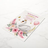 ピンク金ゴールドスワンプリンセスバルーンバースデーパーティー 箔招待状 (回転した状態)