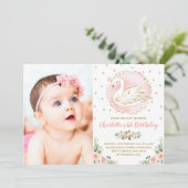 ピンク金ゴールドスワンプリンセスフローラ誕生会 招待状 (スタンド正面)