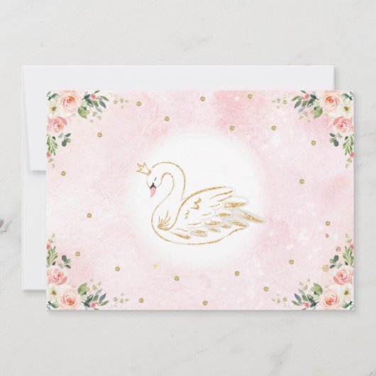 ピンク金ゴールドスワンプリンセスフローラ誕生会 招待状 (裏面)