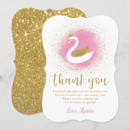 ピンク金ゴールドスワンプリンセス誕生日サンキューカード サンキューカード