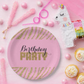 ピンク金ゴールドゼブラプリントフェイクグリッター誕生日 ペーパープレート (パーティー)