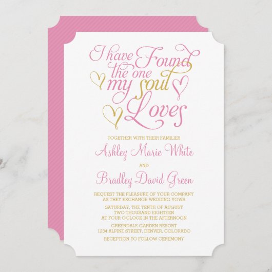 ピンク金ゴールドソウルラブズハート結婚式招待状 招待状 (正面/裏面)