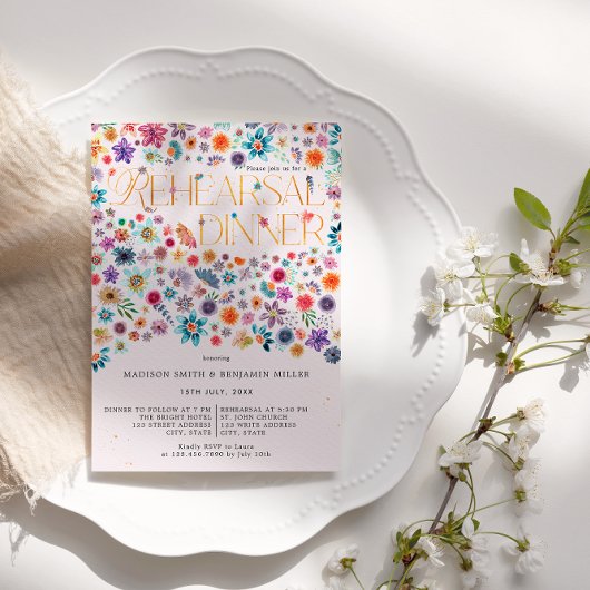 ピンク金ゴールドタイポグラフィボホフローラ結婚ズリハーサル 招待状