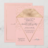 ピンク金ゴールドダイヤモンド紙吹雪グリッターバチェロレッテ 招待状 (正面/裏面)