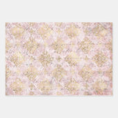 ピンク金ゴールドダマスクエフエメラデジタルコラージュ ラッピングペーパーシート (正面2)