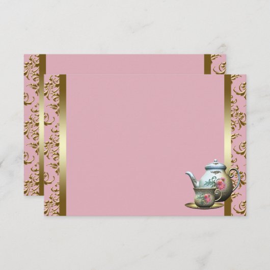 ピンク金ゴールドダマスクティーカップレシピカード (正面/裏面)