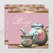 ピンク金ゴールドダマスクブライダルティーシャワー 招待状 (正面/裏面)