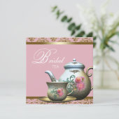 ピンク金ゴールドダマスクブライダルティーシャワー 招待状 (スタンド正面)