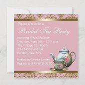 ピンク金ゴールドダマスクブライダルティーシャワー 招待状 (裏面)