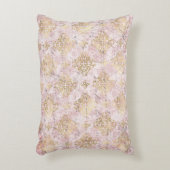 ピンク金ゴールドダマスクヴィンテージ手書き入力エフェメラ アクセントクッション (正面(垂直))