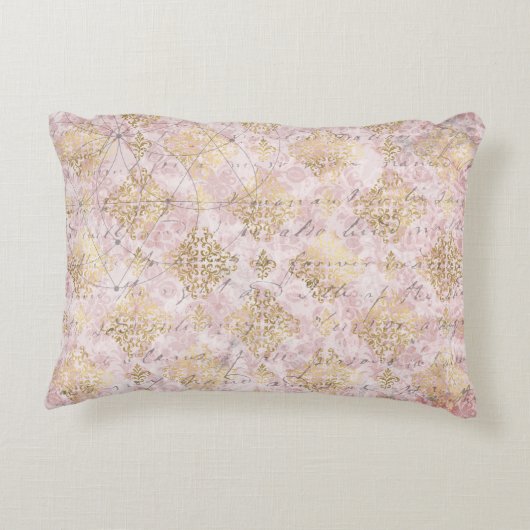 ピンク金ゴールドダマスクヴィンテージ手書き入力エフェメラ アクセントクッション (裏面)