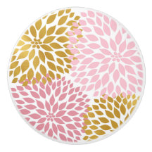 ピンク金ゴールドダリアフローラドロワーノブ