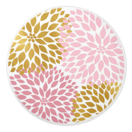 ピンク金ゴールドダリアフローラドロワーノブ セラミックノブ