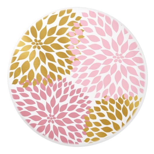 ピンク金ゴールドダリアフローラドロワーノブ セラミックノブ (正面)