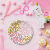 ピンク金ゴールドダリアフローラ紙プレート ペーパープレート (パーティー)