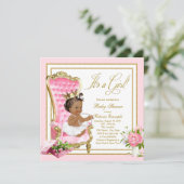 ピンク金ゴールドチェアエスニックプリンセスパールベビーシャワー 招待状 (スタンド正面)