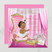 ピンク金ゴールドチェアエスニックプリンセスパールベビーシャワー 招待状 (正面/裏面)