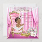 ピンク金ゴールドチェアエスニックプリンセスパールベビーシャワー 招待状 (正面)