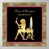 ピンク金ゴールドチエタプリント美しいブティックサイン ポスター (正面)