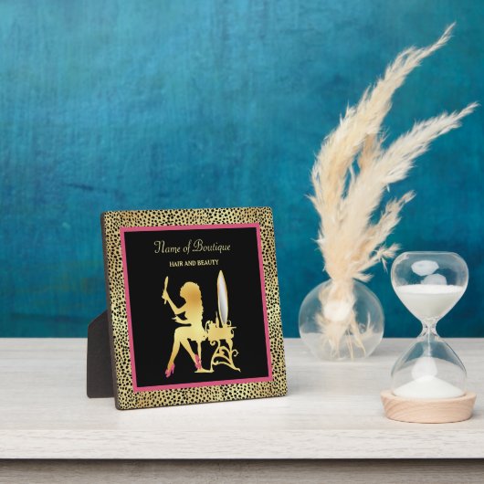 ピンク金ゴールドチータプリント美しいブティックサイン フォトプラーク (インサイチュ)