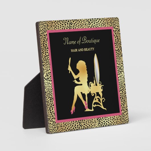 ピンク金ゴールドチータプリント美しいブティックサイン フォトプラーク (正面)