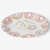 ピンク金ゴールドツスイートドーナツ誕生日紙プレート ペーパープレート (アングル)