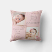 ピンク金ゴールドツーフォトベビーガール誕生統計 クッション (裏面)