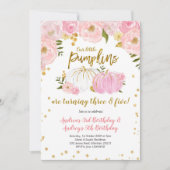 ピンク金ゴールドツーリトルカボチャ誕生日招待状 招待状 (正面)