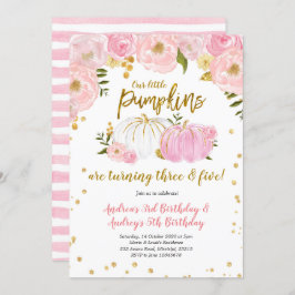 ピンク金ゴールドツーリトルカボチャ誕生日招待状 招待状