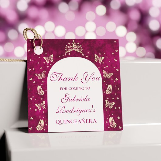 ピンク金ゴールドティアラ蝶15歳ありがとう フェイバータグ