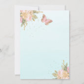 ピンク金ゴールドティール（緑がかった色）バルーン蝶ベビーシャワー 招待状 (裏面)