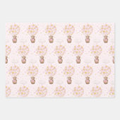 ピンク金ゴールドテディベアバルーンムーンスターズパーティー ラッピングペーパーシート (正面2)