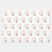 ピンク金ゴールドテディベアバルーンムーンスターズパーティー ラッピングペーパーシート (正面)