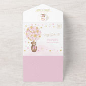 ピンク金ゴールドテディベア熱気球ベビーシャワー オールインワン招待状 (外側)