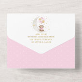 ピンク金ゴールドテディベア熱気球ベビーシャワー オールインワン招待状 (裏面)