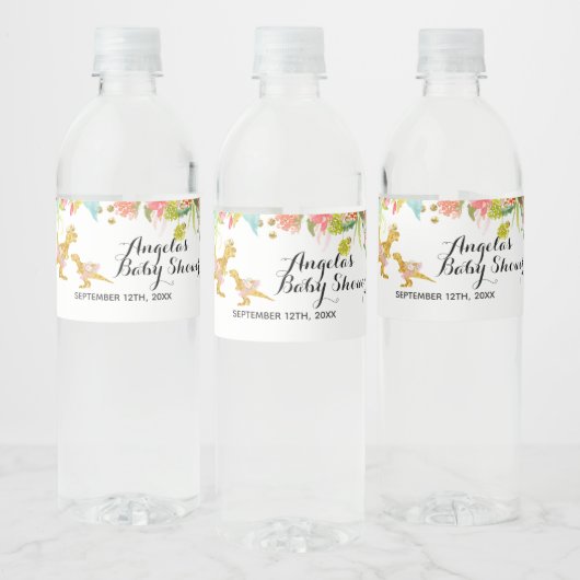 ピンク金ゴールドディノガールウォーターボトルラベル ペットボトルラベル (ボトル)