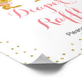 ピンク金ゴールドディノガールウォーター色おむつラッフルサイン ポスター (角)