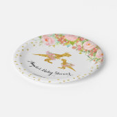 ピンク金ゴールドディノガールベビーショーパーティー紙プレート ペーパープレート (アングル)