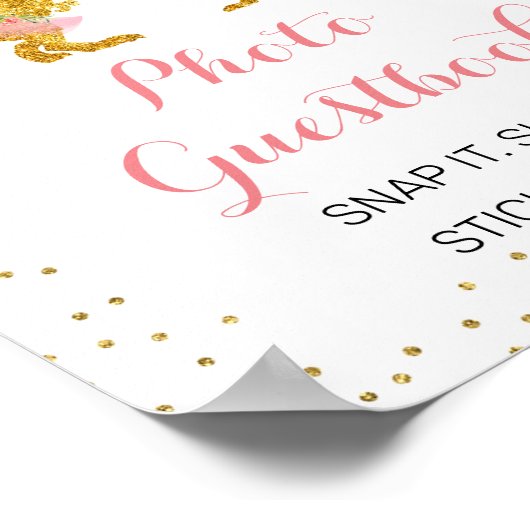 ピンク金ゴールドディーノガールフォトゲストブックサイン ポスター (角)