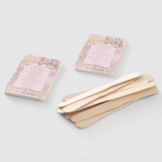 ピンク金ゴールドデコシックなグラム結婚式 プログラムハンドファン ハンドファン (組立なし)