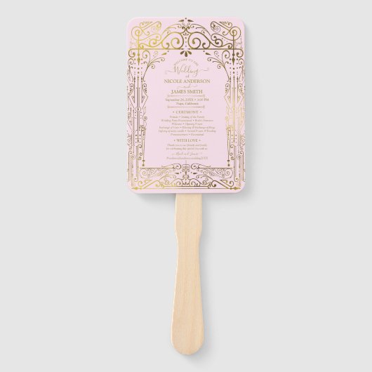 ピンク金ゴールドデコシックなグラム結婚式 プログラムハンドファン ハンドファン (正面)