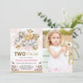ピンク金ゴールドトロピカルサファリツーワイルドフォト誕生日 招待状 (スタンド正面)