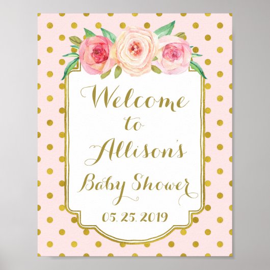 ピンク金ゴールドドカスタムットのウェルカムサイン ポスター (正面)