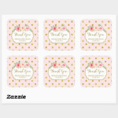 ピンク金ゴールドドットフローラベビーシャワーメッセージカード スクエアシール (シート)