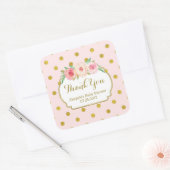 ピンク金ゴールドドットフローラベビーシャワーメッセージカード スクエアシール (封筒)